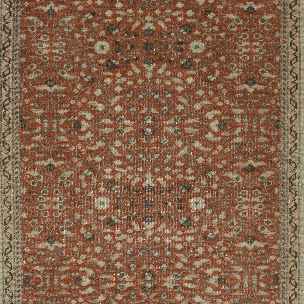 Mid-Century Handmade Turkish Small Rug with All-Over Floral Design