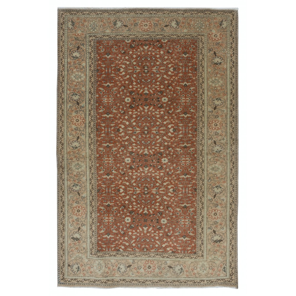 Mid-Century Handmade Turkish Small Rug with All-Over Floral Design