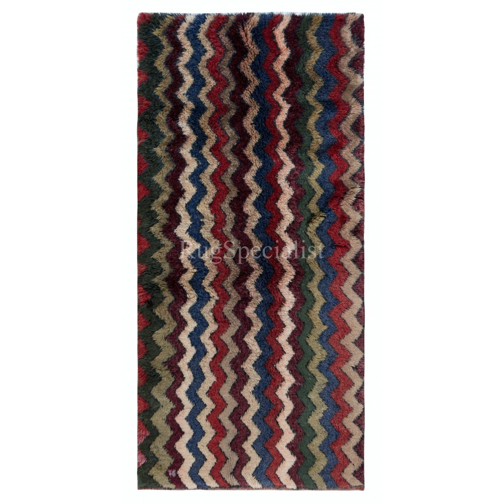 Colorful Handmade Tulu Rug, Zig Zag Design Modern Bespoke Carpet, 100% Wool