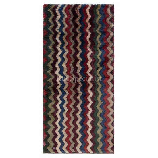 Colorful Handmade Tulu Rug, Zig Zag Design Modern Bespoke Carpet, 100% Wool
