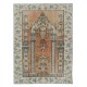 Vintage Prayer Rug in Soft Red & Beige, Handmade Turkish Small Rug