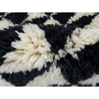 Modern Handmade Tulu Rug Made of Black & Beige Wool, Triangle Motif Small Carpet