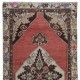 Hand Knotted Vintage Hallway Runner Rug in Red with Colorful Medallions