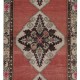 Hand Knotted Vintage Hallway Runner Rug in Red with Colorful Medallions