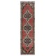Hand Knotted Vintage Hallway Runner Rug in Red with Colorful Medallions