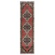 Hand Knotted Vintage Hallway Runner Rug in Red with Colorful Medallions