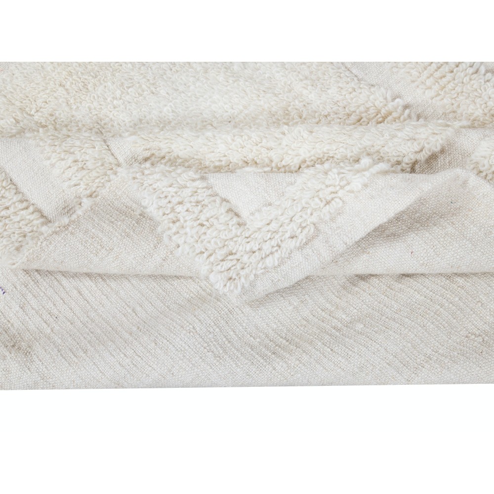 Minimalist Vintage Handmade Anatolian Small Tulu Rug Made of Natural Un-Dyed Beige Wool