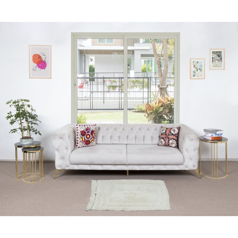 Vintage Anatolian "Tulu" Rug in Solid Beige, 100% Natural Wool, Minimalist Small Carpet