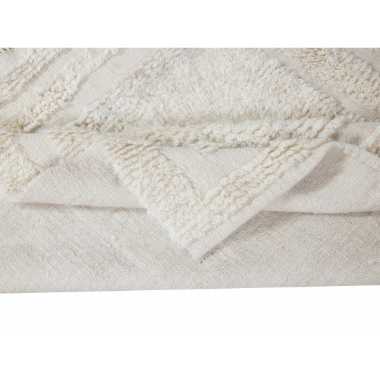 Vintage Anatolian "Tulu" Rug in Solid Beige, 100% Natural Wool, Minimalist Small Carpet