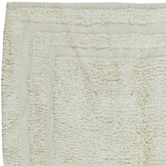 Vintage Anatolian "Tulu" Rug in Solid Beige, 100% Natural Wool, Minimalist Small Carpet