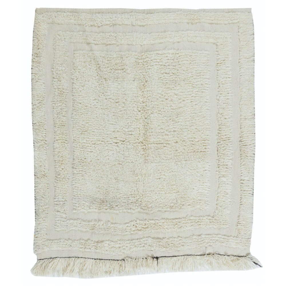 Vintage Anatolian "Tulu" Rug in Solid Beige, 100% Natural Wool, Minimalist Small Carpet