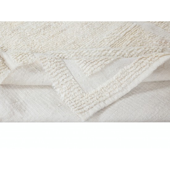 Vintage Anatolian Tulu Rug, 100% Natural Wool, Minimalist Plain Beige Small Carpet