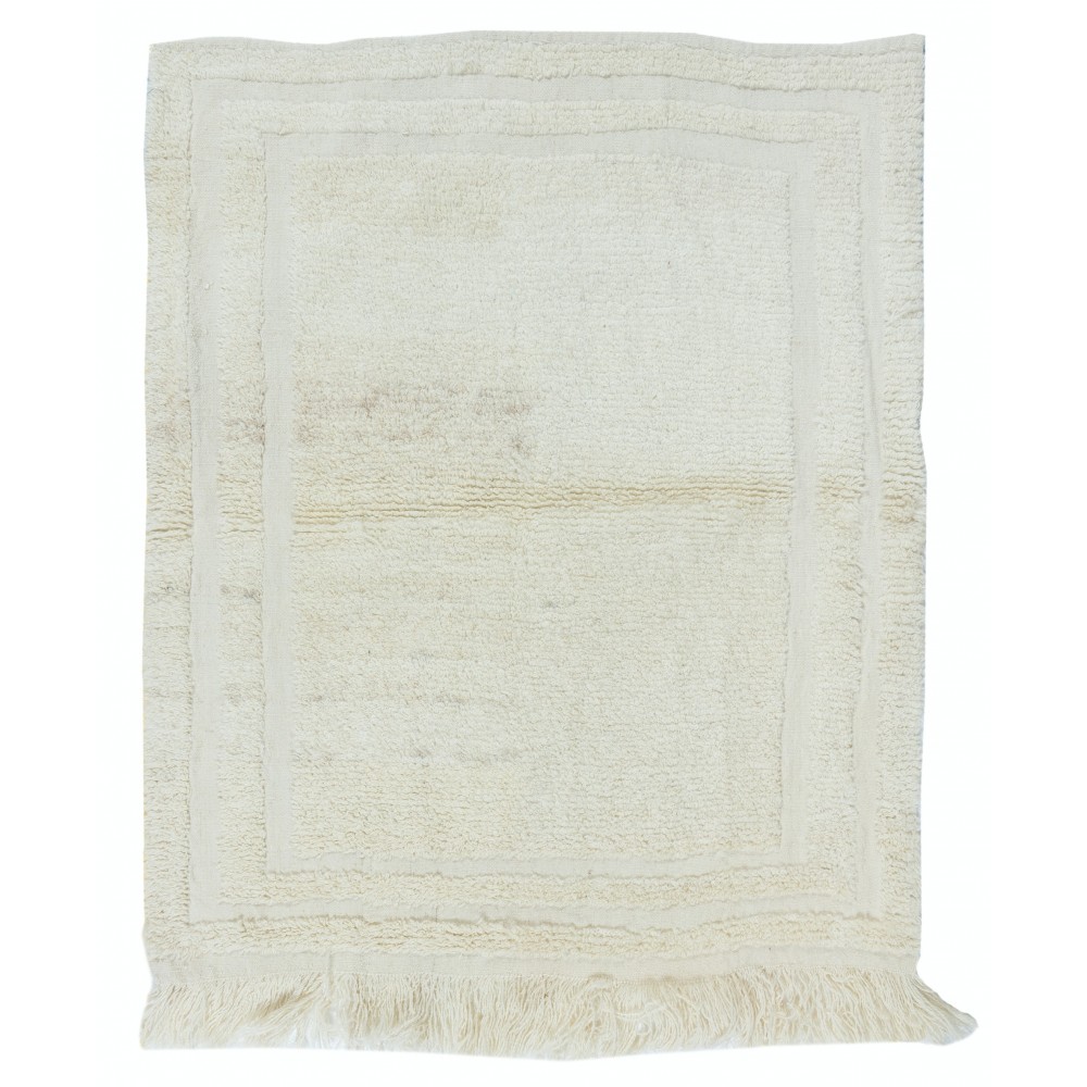 Vintage Anatolian Tulu Rug, 100% Natural Wool, Minimalist Plain Beige Small Carpet