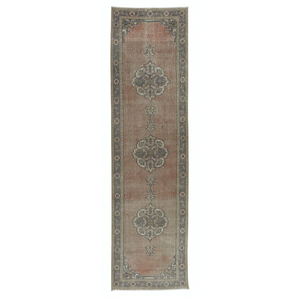 One of a Kind Hand Knotted Hallway Runner Rug, Vintage Turkish Corridor Carpet