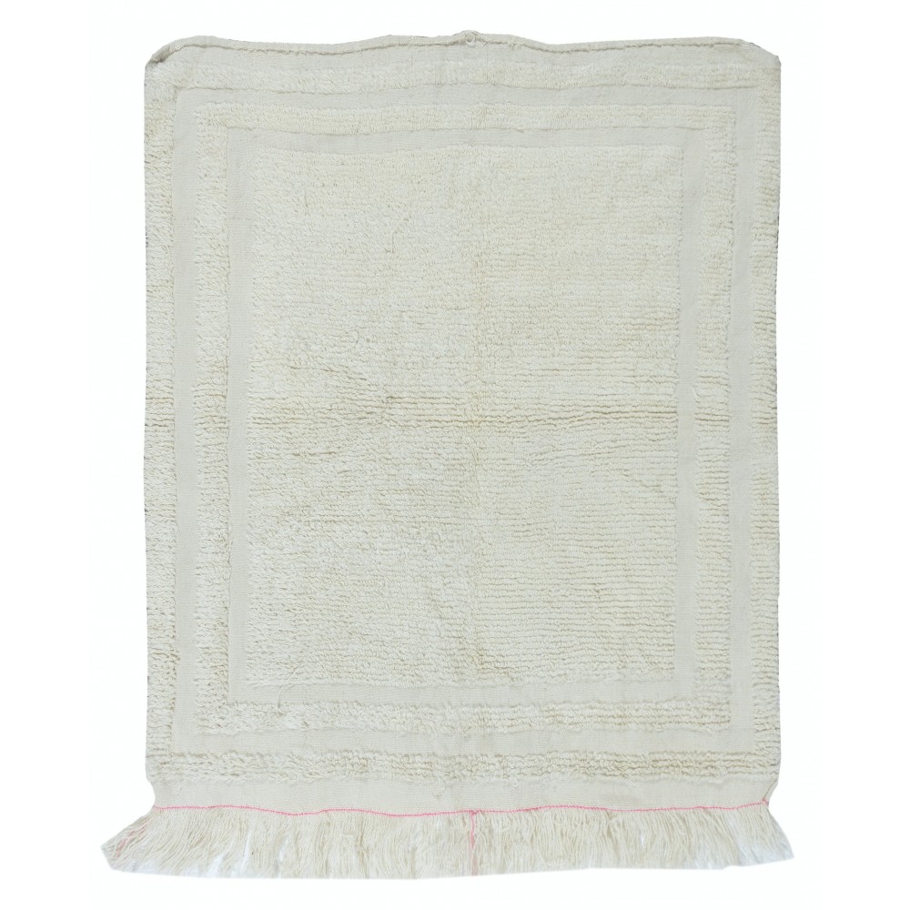 Vintage Anatolian "Tulu" Rug in Solid Beige, 100% Natural Wool, Minimalist Small Carpet