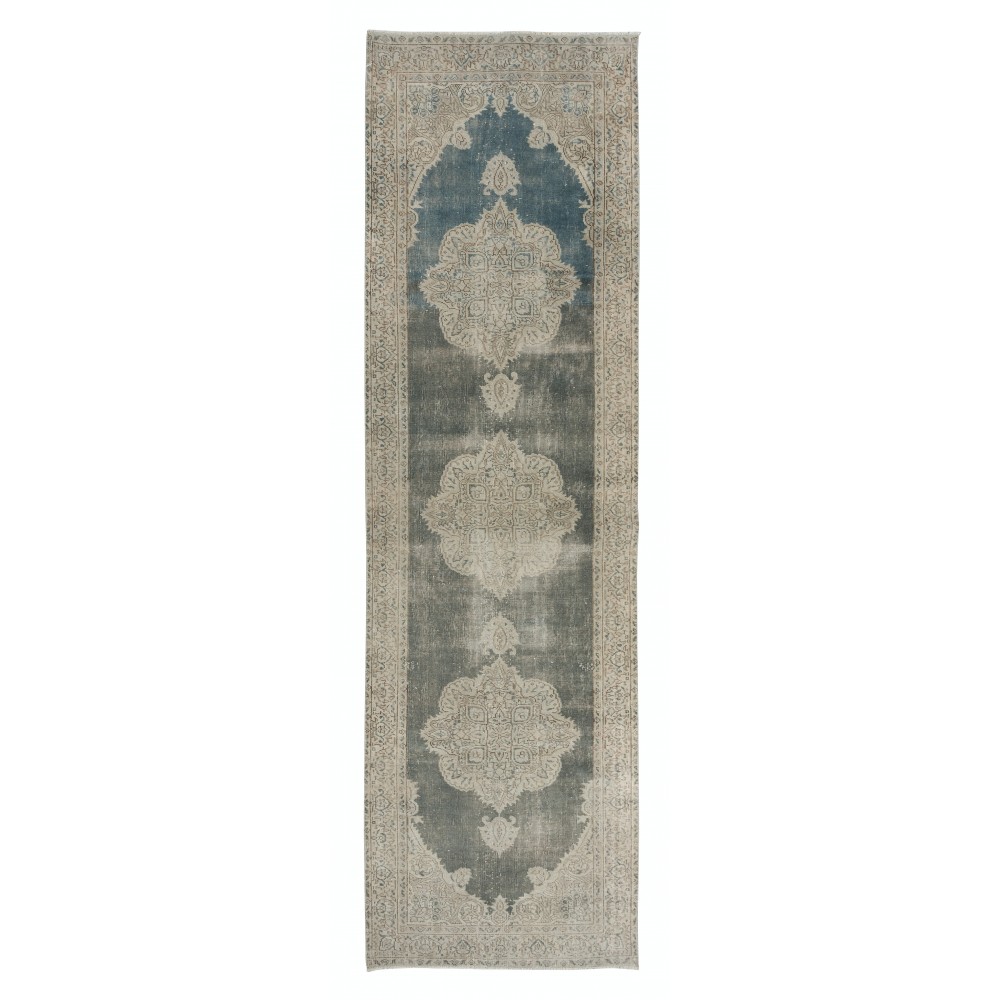 Faded Vintage Anatolian Oushak Hallway Runner Rug, One of a Kind Corridor Carpet
