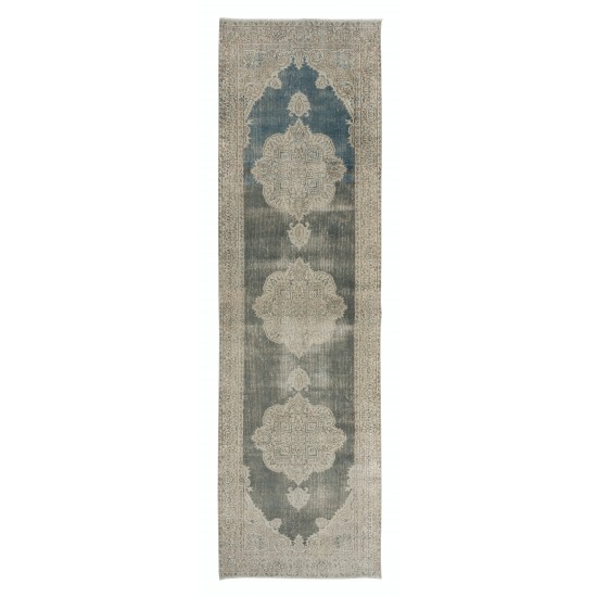 Faded Vintage Anatolian Oushak Hallway Runner Rug, One of a Kind Corridor Carpet