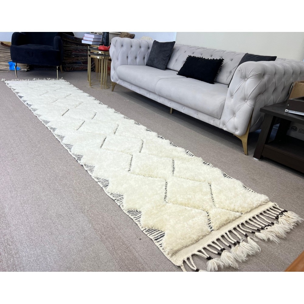 Modern Hand Knotted Tulu Runner Rug for Hallway, Stair and Kitchen. Custom Options Available