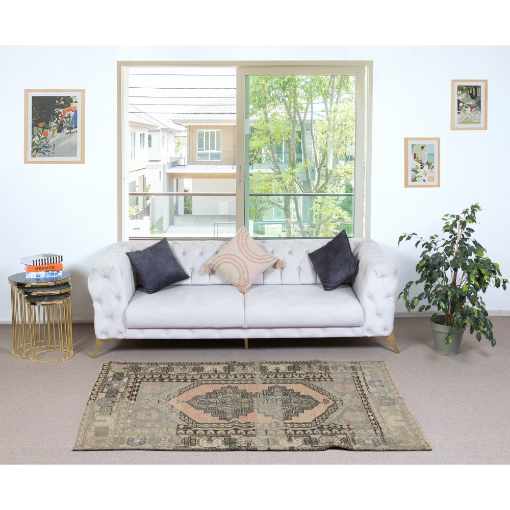 Vintage Handmade Turkish Oriental Rug for Country Homes, Rustic & Tribal Interiors. 100% Wool