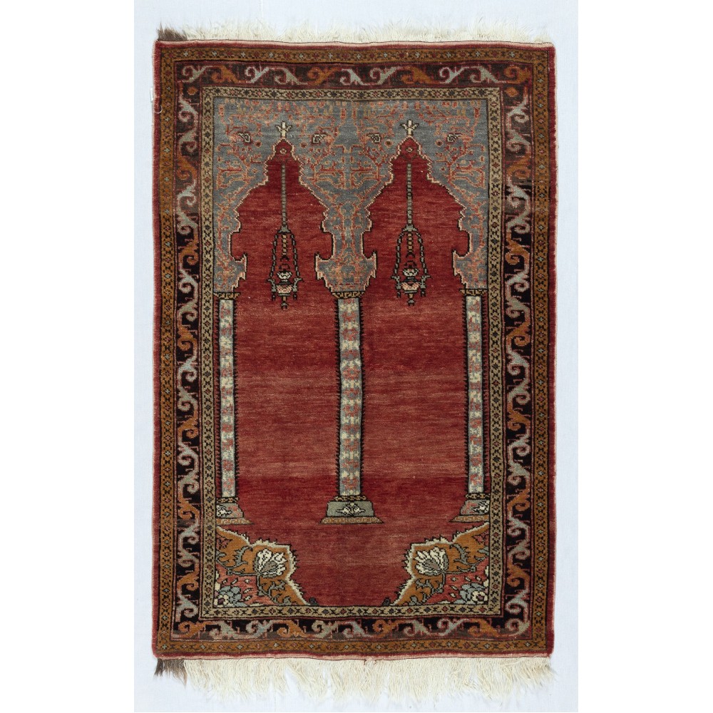 Handmade Turkish Prayer Rug. Ramadan Gift. Vintage Red Color Prayer Mat. 100% Wool