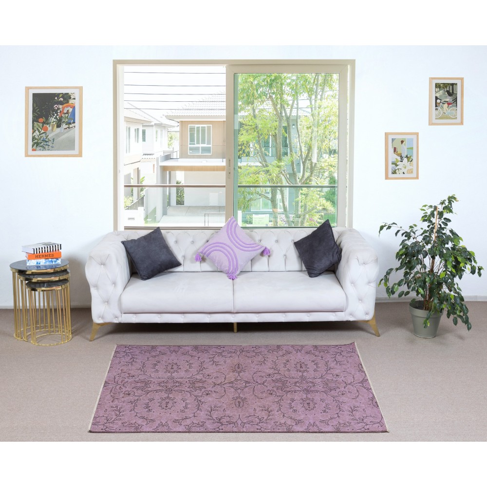 Vintage Handmade Bohemian Style Area Rug redyed in Purple Color for contemporary interiors