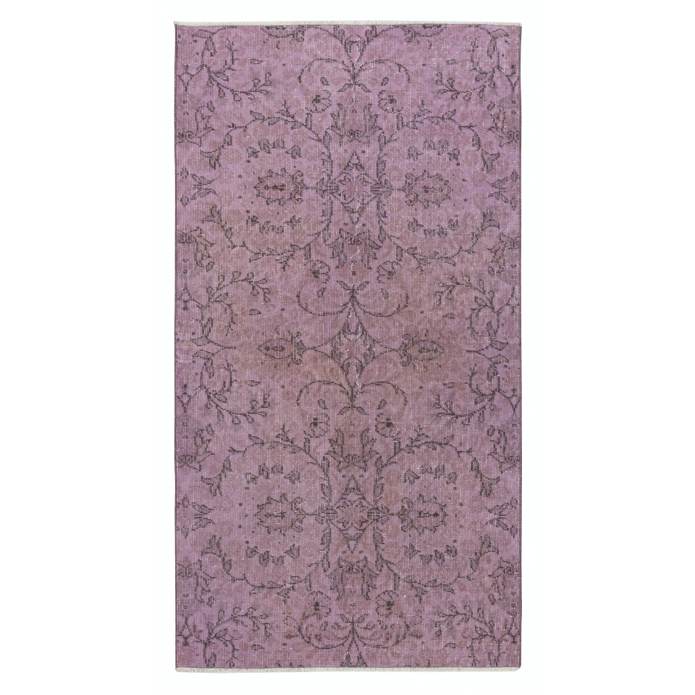 Vintage Handmade Bohemian Style Area Rug redyed in Purple Color for contemporary interiors