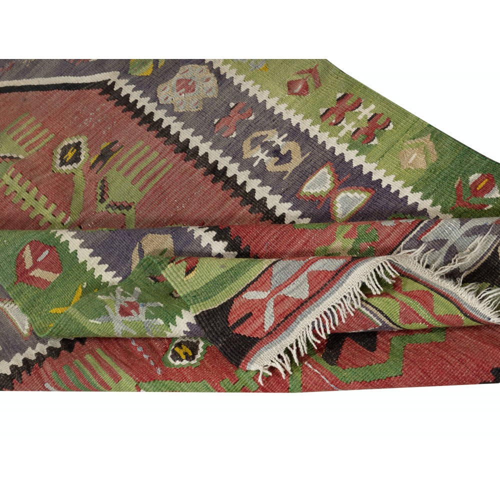 Hand-Woven Turkish Small Kilim. 100% Wool. Vintage Flat-Weave Prayer Rug
