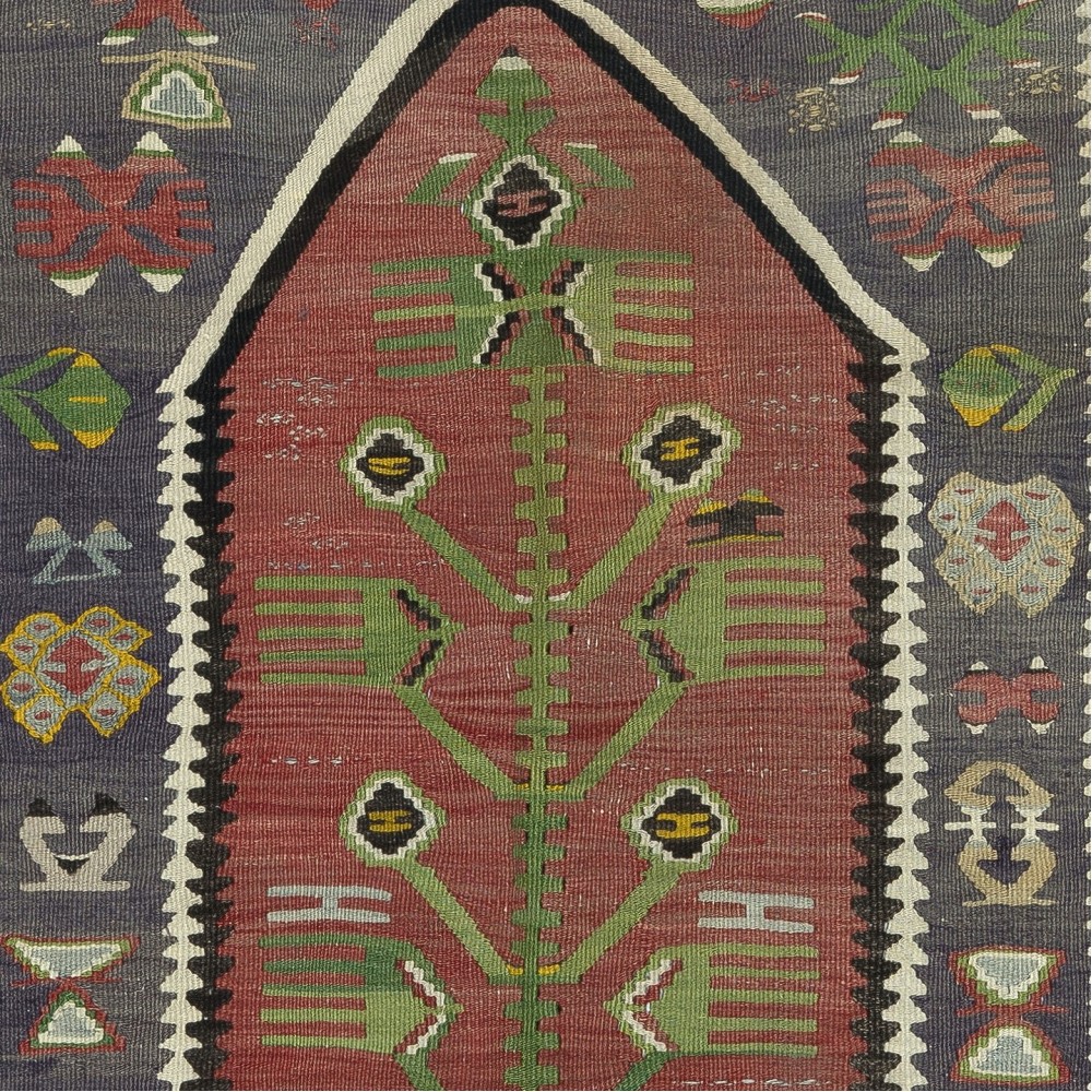 Hand-Woven Turkish Small Kilim. 100% Wool. Vintage Flat-Weave Prayer Rug