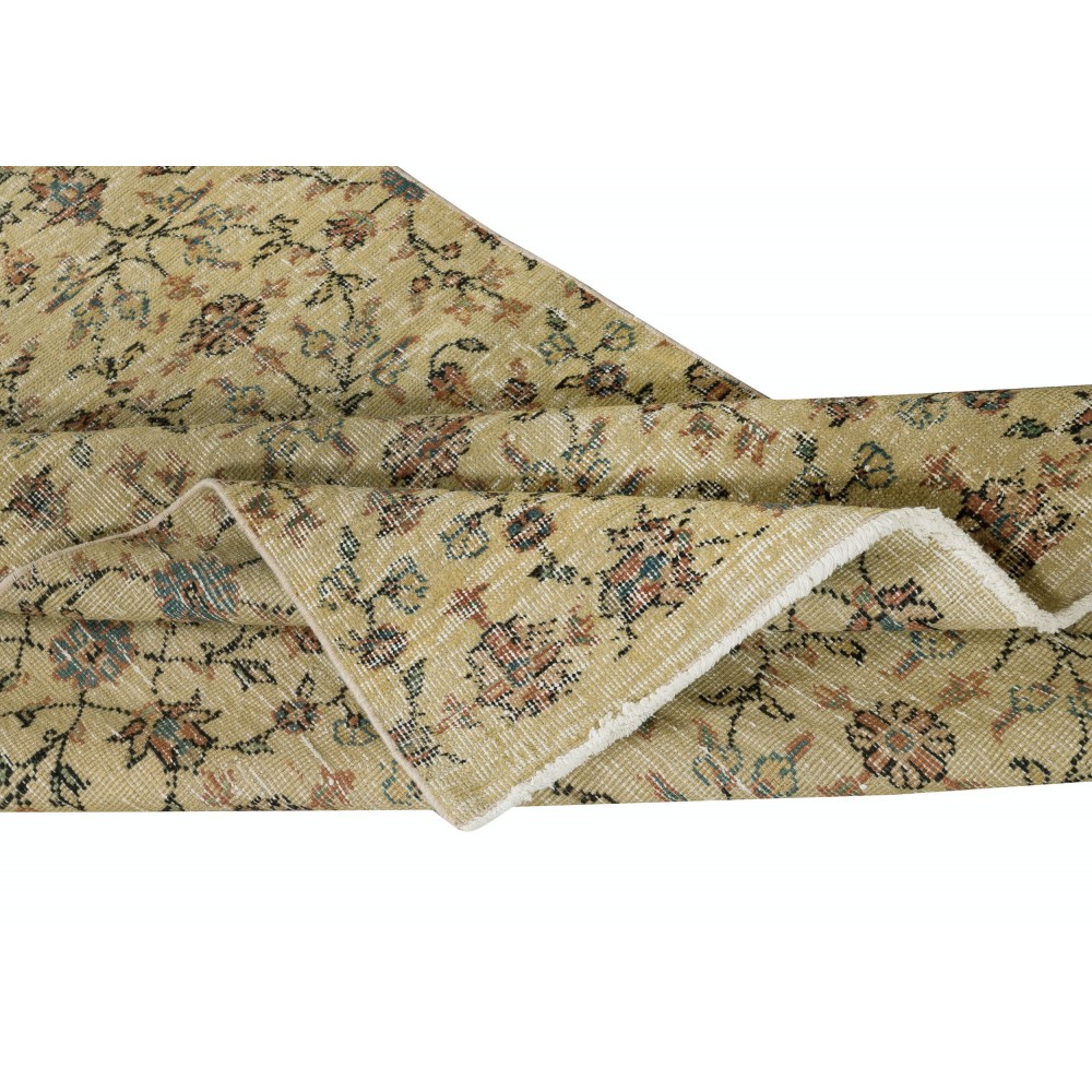 Handmade Floral Patterned Turkish Accent Rug in Yellow Color