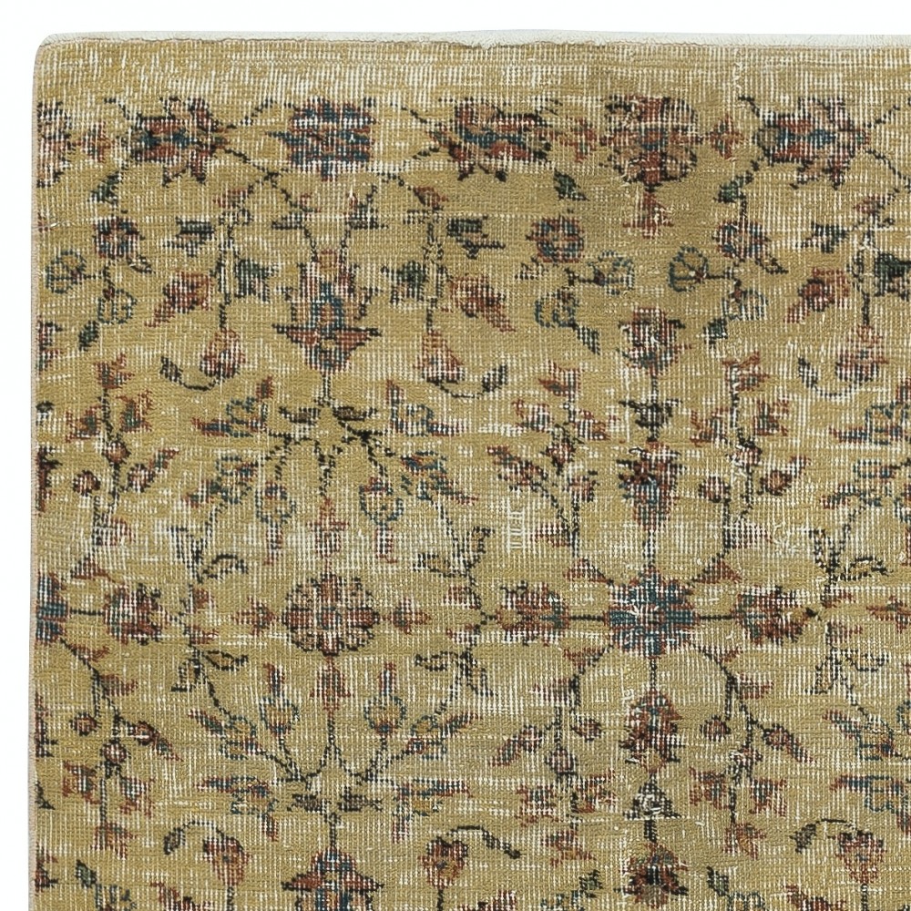 Handmade Floral Patterned Turkish Accent Rug in Yellow Color
