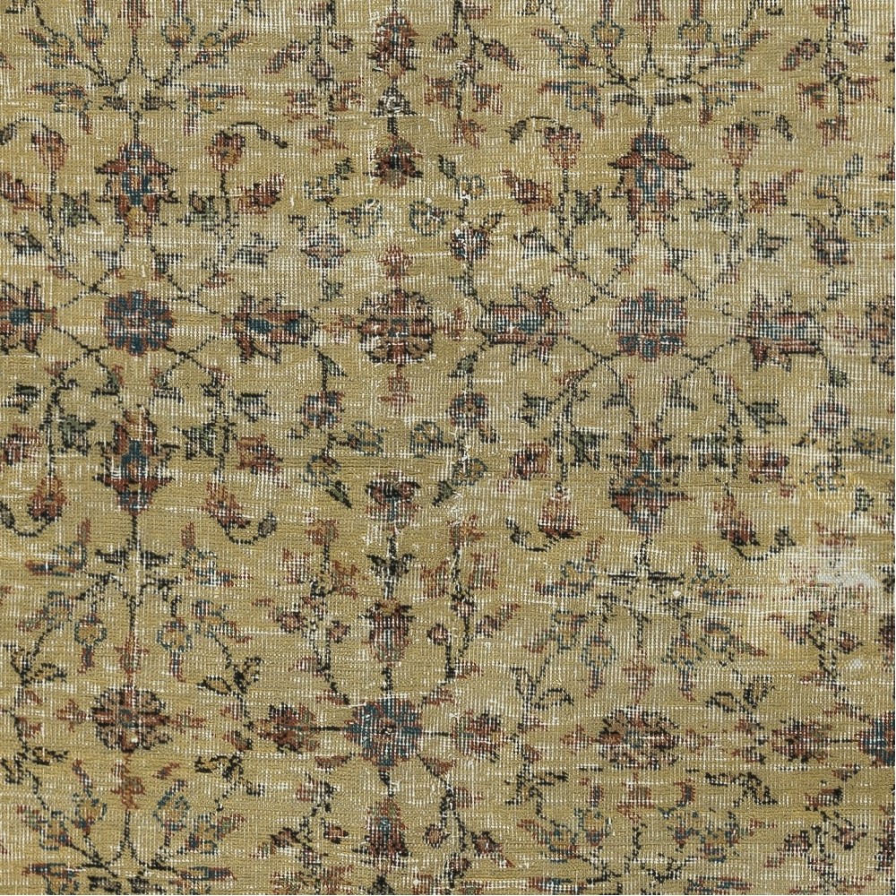 Handmade Floral Patterned Turkish Accent Rug in Yellow Color