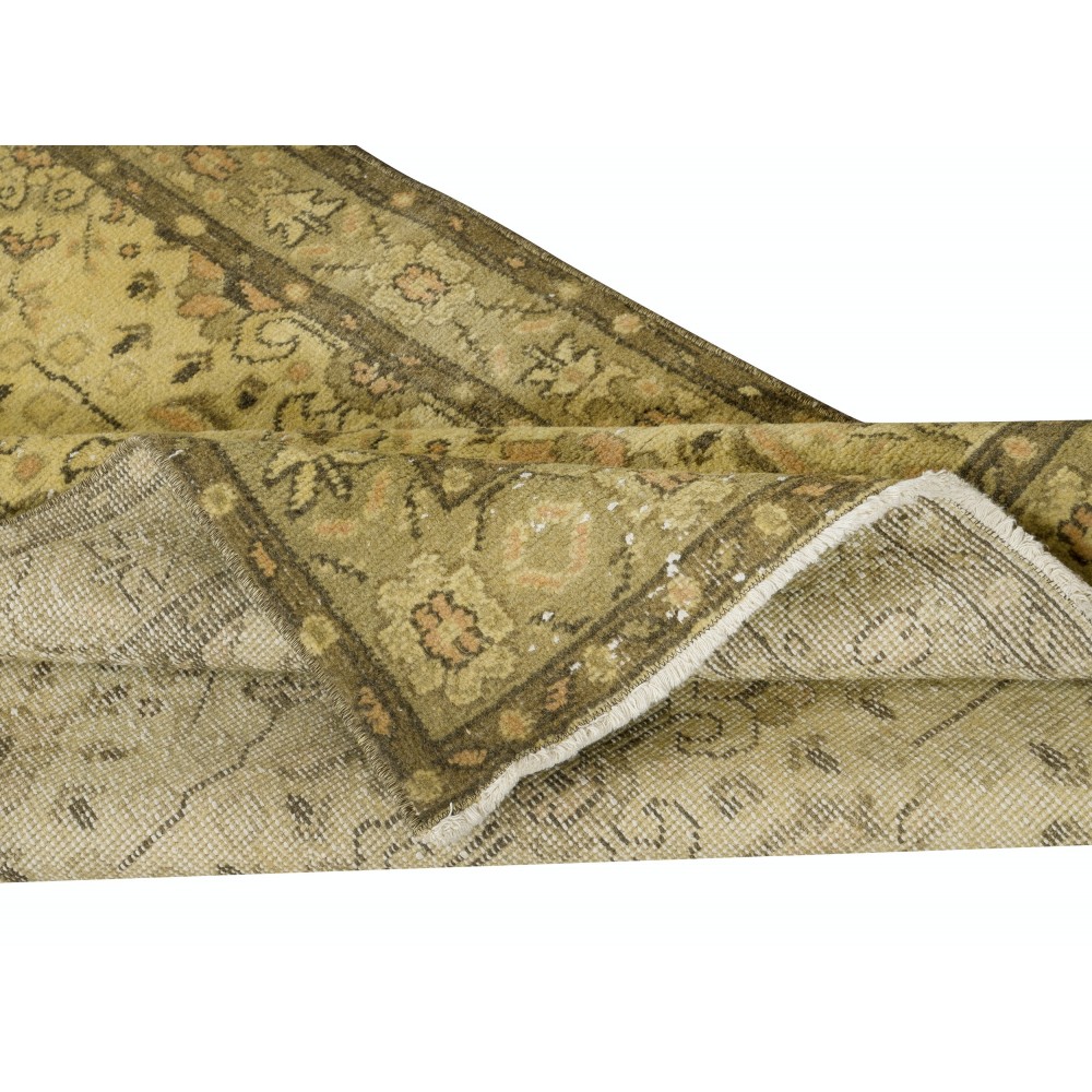 Handmade Floral Patterned Turkish Rug in Yellow Color, Contemporary Anti-bacterial Floor Covering