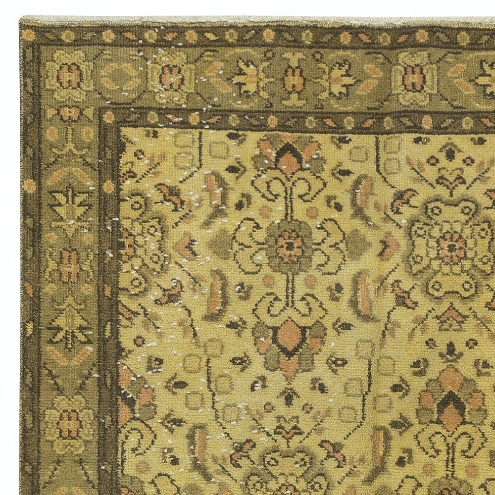 Handmade Floral Patterned Turkish Rug in Yellow Color, Contemporary Anti-bacterial Floor Covering
