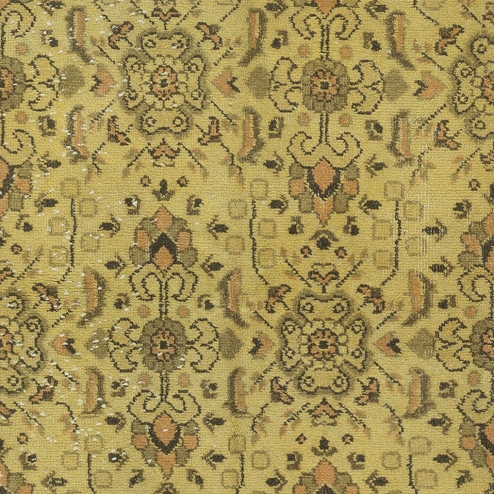 Handmade Floral Patterned Turkish Rug in Yellow Color, Contemporary Anti-bacterial Floor Covering
