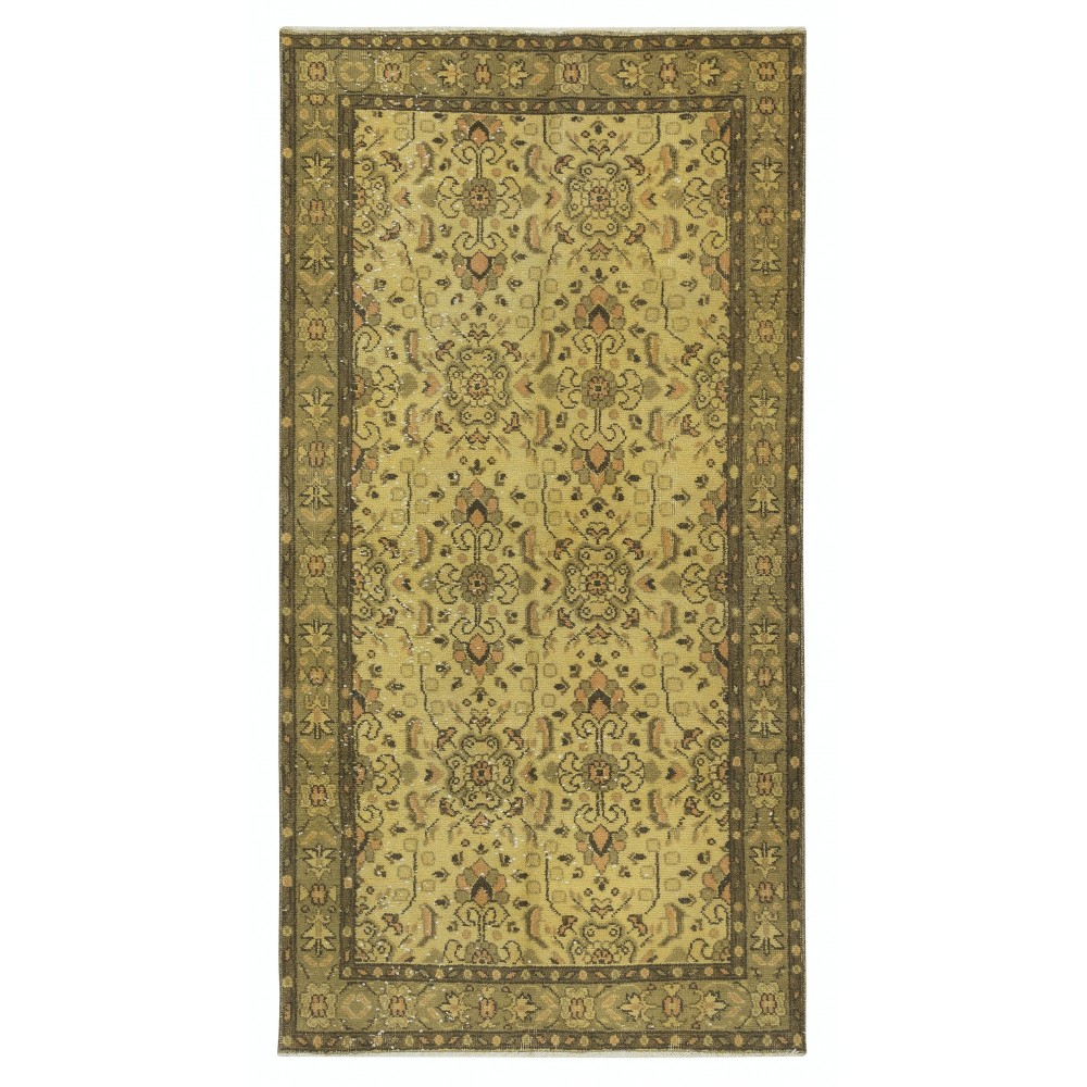 Handmade Floral Patterned Turkish Rug in Yellow Color, Contemporary Anti-bacterial Floor Covering
