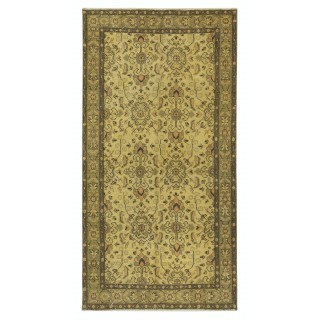 Handmade Floral Patterned Turkish Rug in Yellow Color, Contemporary Anti-bacterial Floor Covering