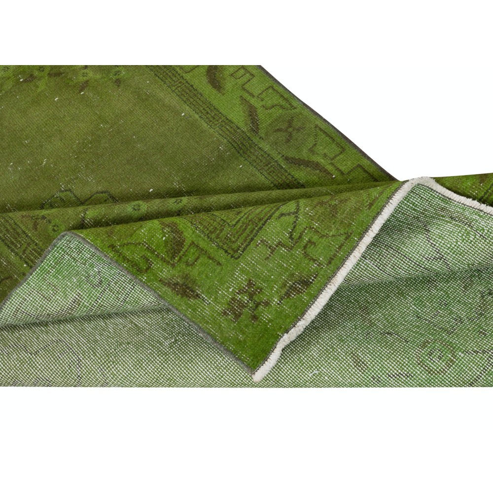 Contemporary Handmade Turkish Accent Rug in Green Color