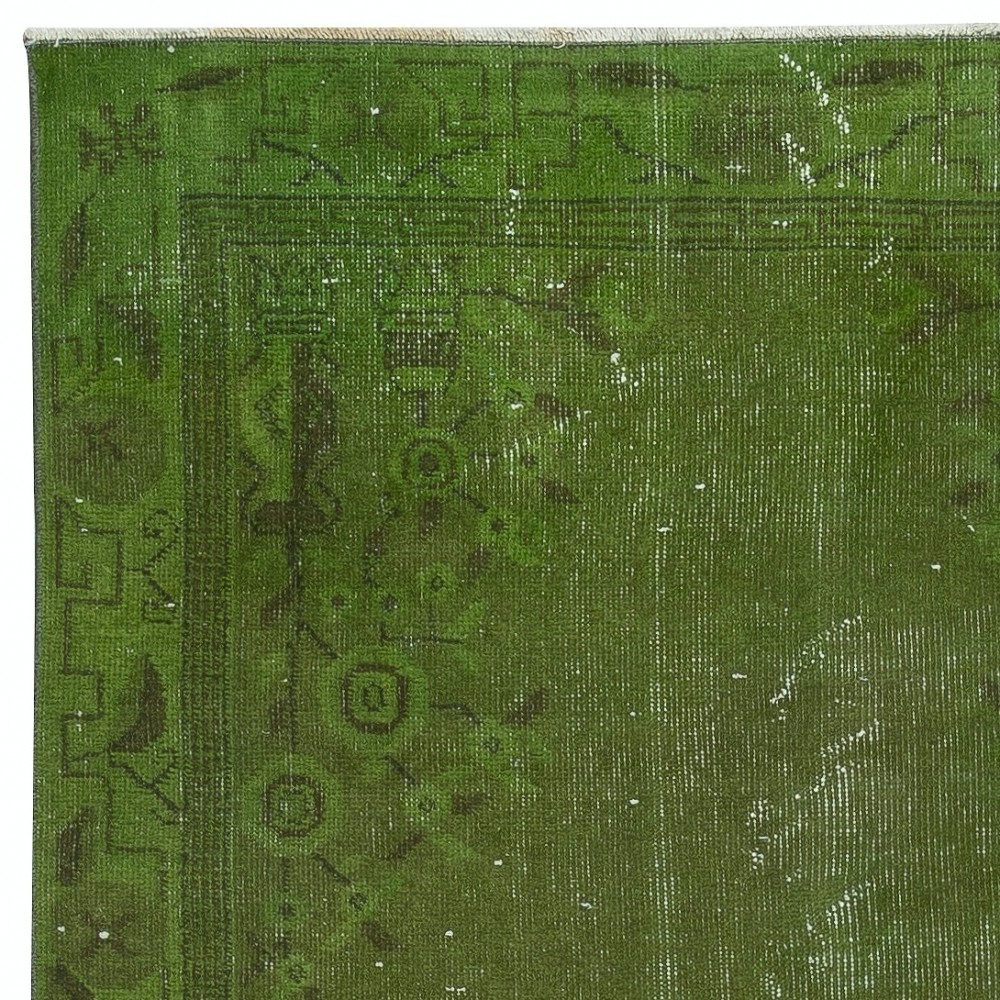 Contemporary Handmade Turkish Accent Rug in Green Color