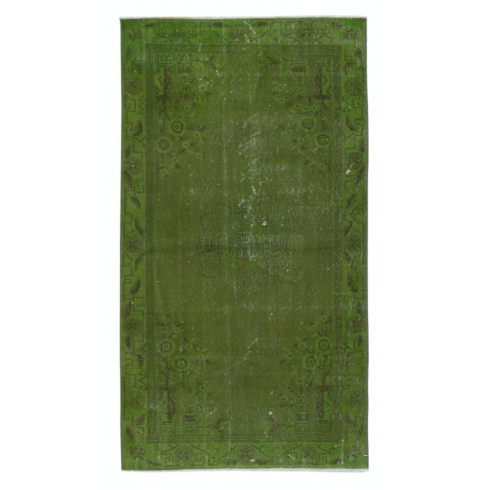 Contemporary Handmade Turkish Accent Rug in Green Color