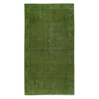 Contemporary Handmade Turkish Accent Rug in Green Color