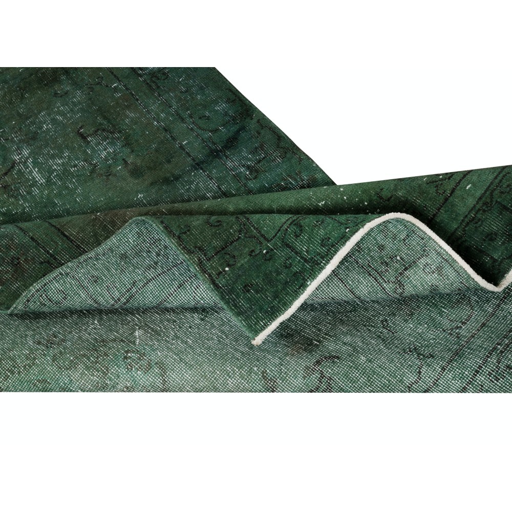 Contemporary Handmade Turkish Accent Rug in Dark Green. Woolen Floor Covering