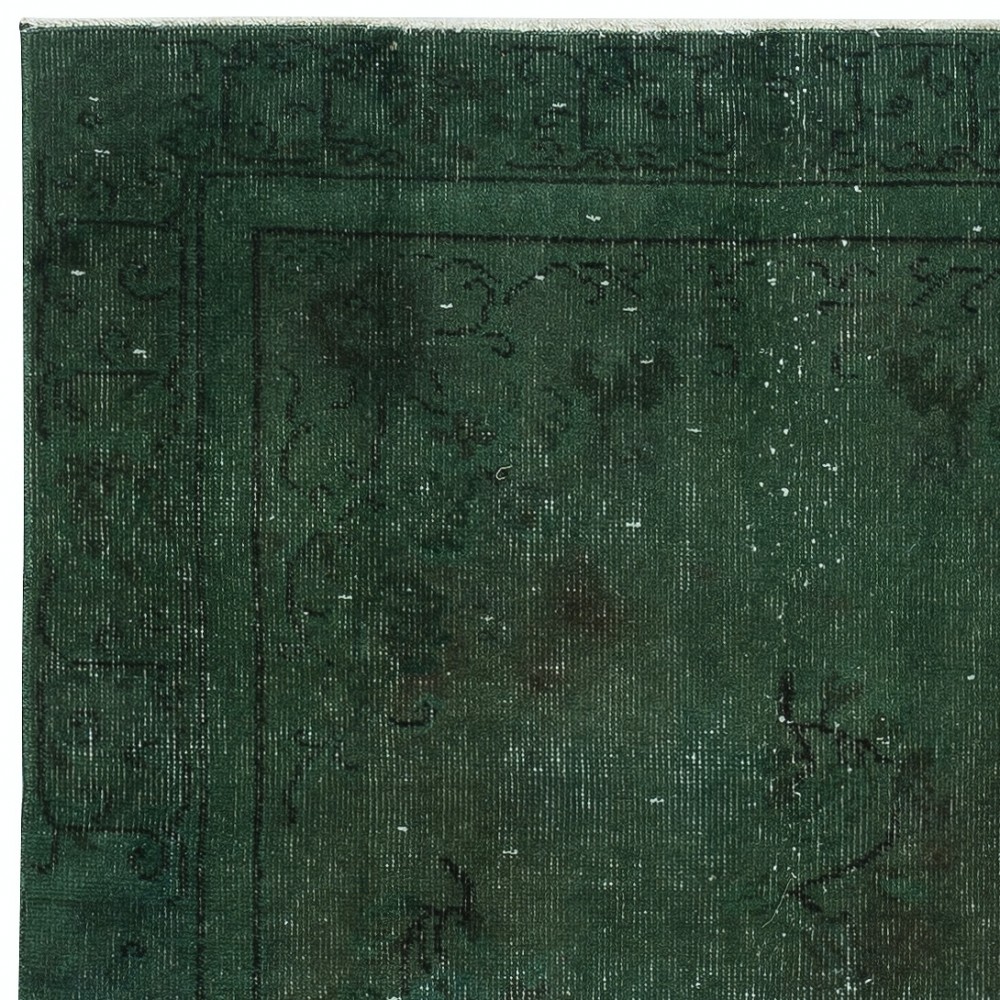 Contemporary Handmade Turkish Accent Rug in Dark Green. Woolen Floor Covering