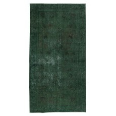 Contemporary Handmade Turkish Accent Rug in Dark Green. Woolen Floor Covering