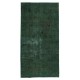 Contemporary Handmade Turkish Accent Rug in Dark Green. Woolen Floor Covering
