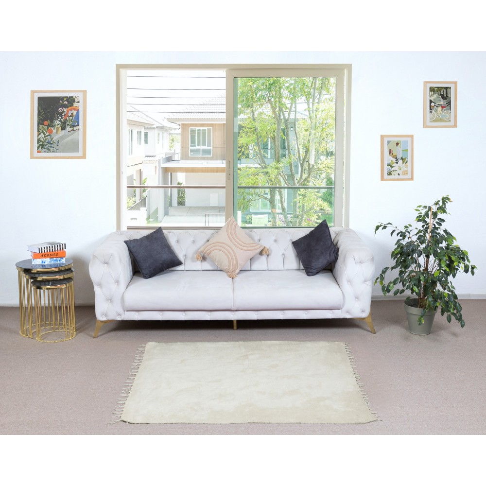 Flat-weave Wool Kilim Rug, Plain Cream Blanket, New Bedspread, Kurdish Tablecloth