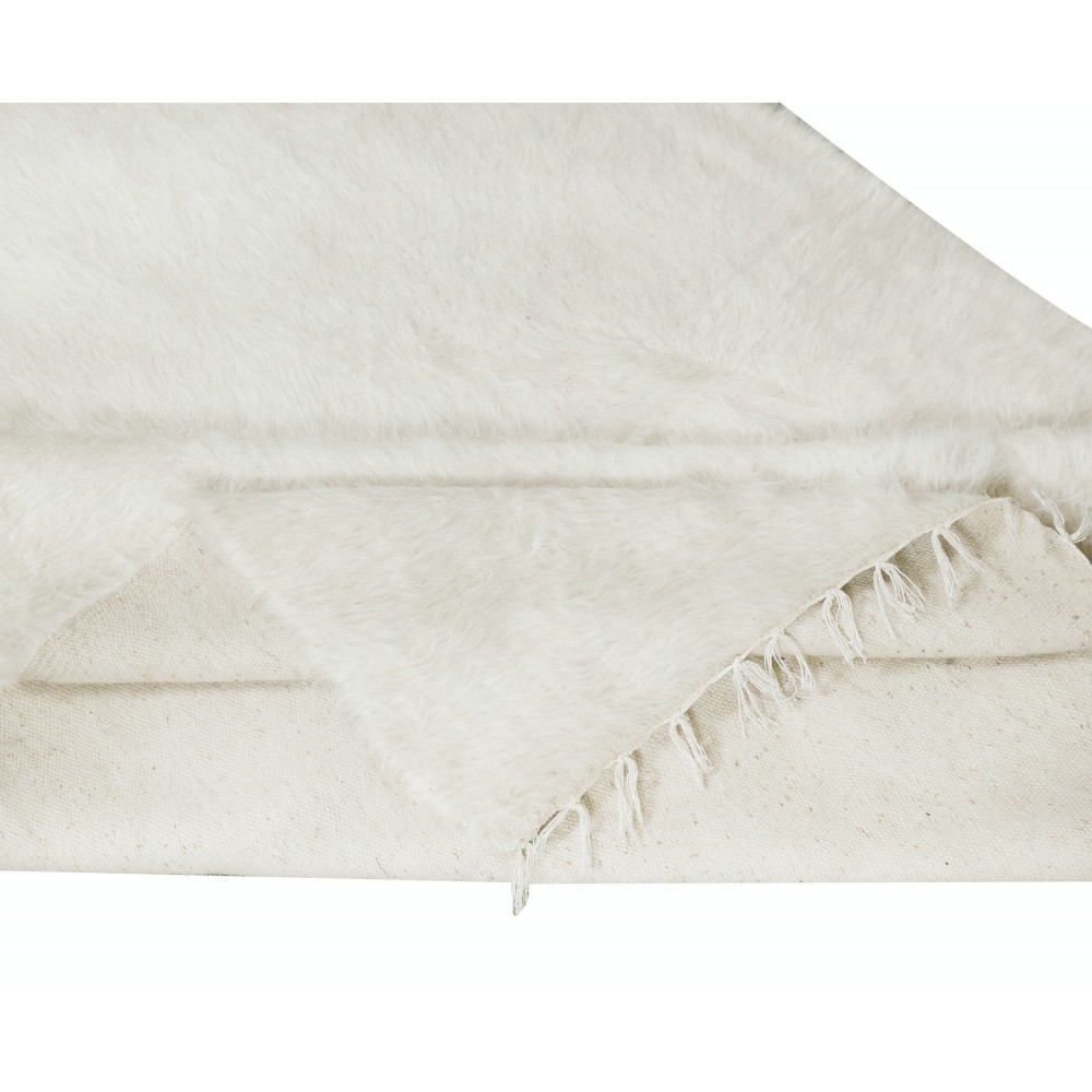 Flat-weave Wool Kilim Rug, Plain Cream Blanket, New Bedspread, Kurdish Tablecloth