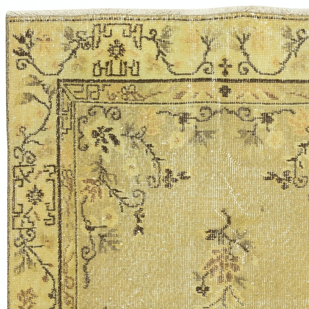 One of a pair Handmade Yellow Color Turkish Wool Rug with Art Deco Design