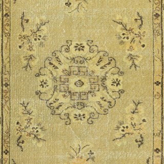 One of a pair Handmade Yellow Color Turkish Wool Rug with Art Deco Design