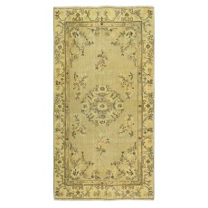 One of a pair Handmade Yellow Color Turkish Wool Rug with Art Deco Design