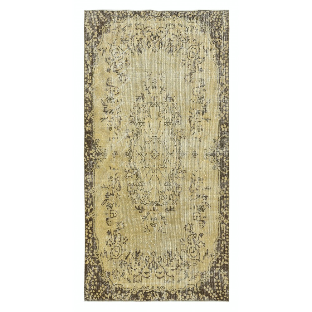Contemporary Handmade Turkish Area Rug in Yellow with Medallion Design